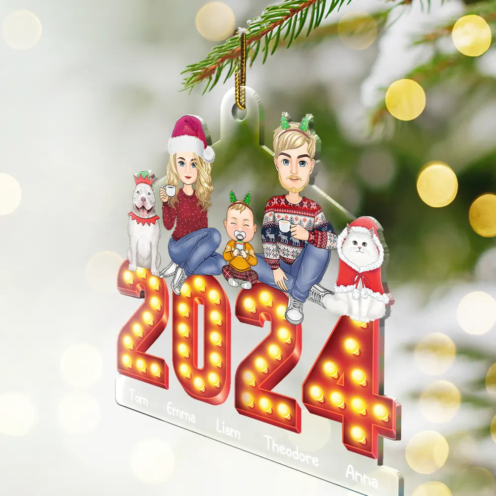 2024 Cartoon Family And Pet Retro Cinema - Personalized Cutout Acrylic Ornament