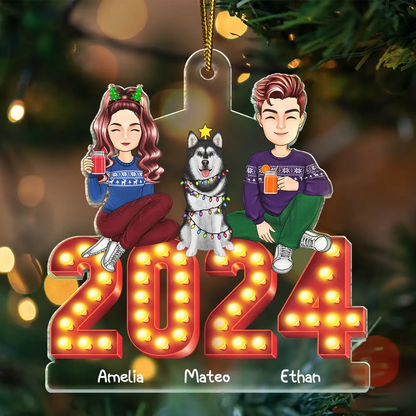 2024 Cartoon Family And Pet Retro Cinema - Personalized Cutout Acrylic Ornament