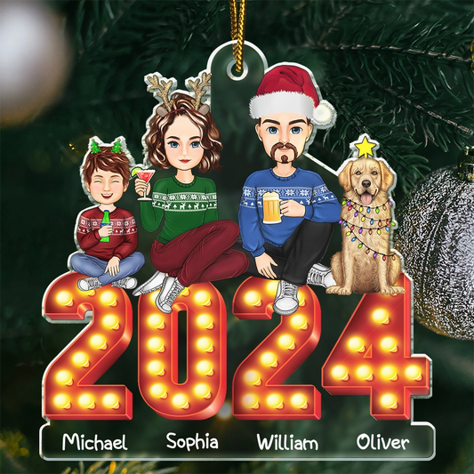 2024 Cartoon Family And Pet Retro Cinema - Personalized Cutout Acrylic Ornament