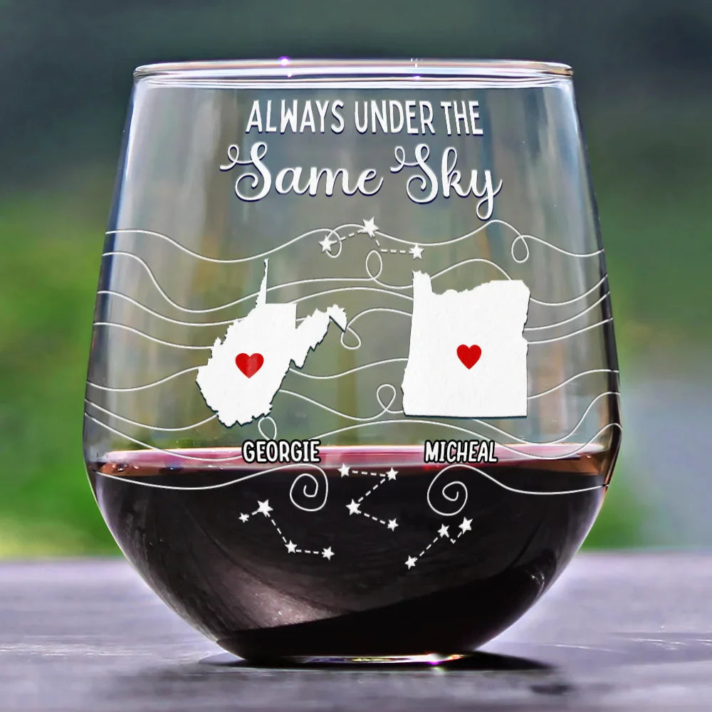 Long Distance Family Bestie Never Too Far To Drink - Personalized Stemless Wine Glass