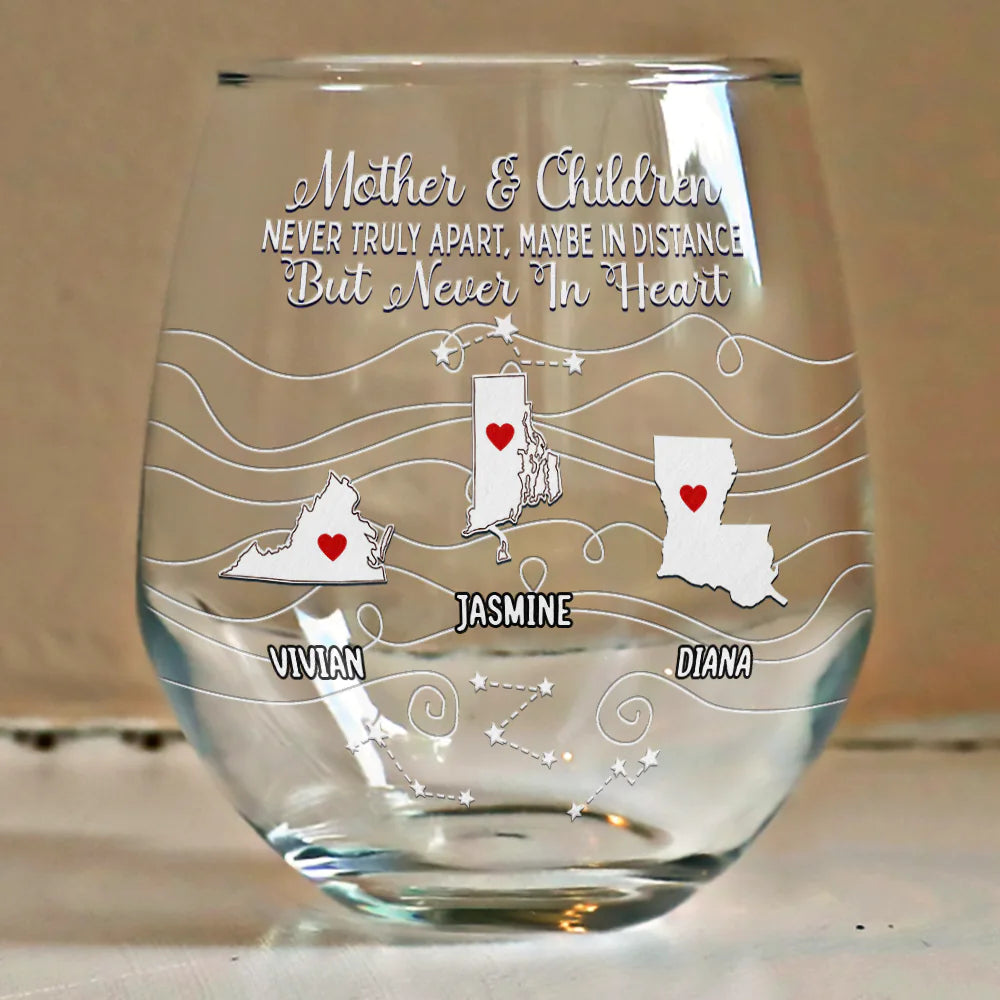 Long Distance Family Bestie Never Too Far To Drink - Personalized Stemless Wine Glass