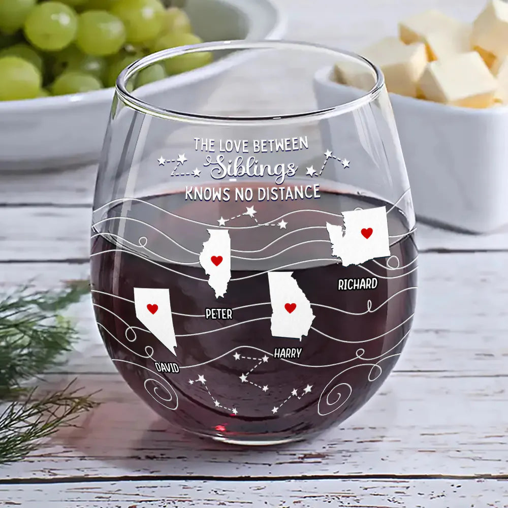 Long Distance Family Bestie Never Too Far To Drink - Personalized Stemless Wine Glass