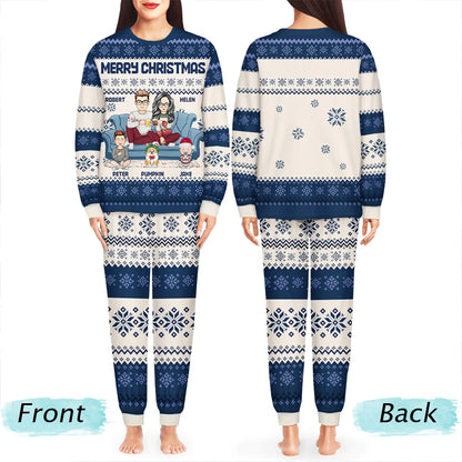 Cartoon Couple With Kids And Pets - Personalized Unisex Pajamas Set