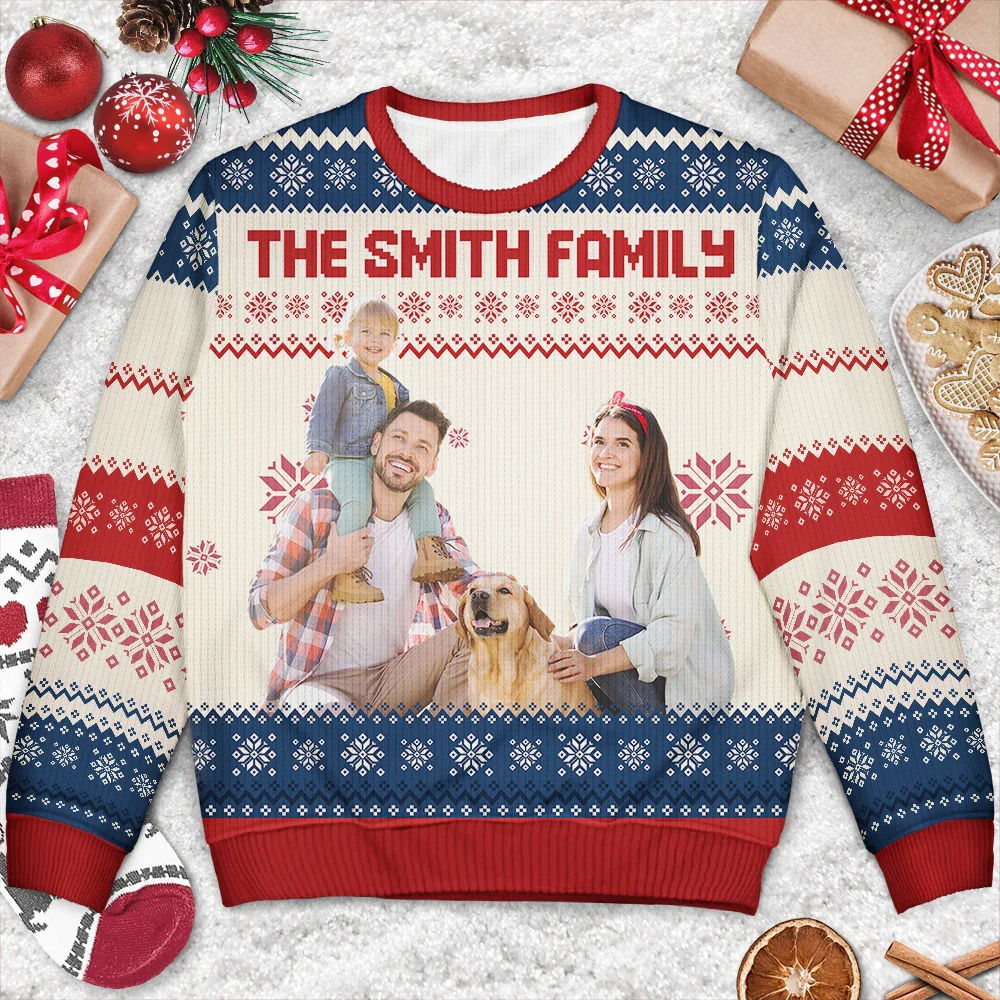 Custom Photo Couple Pet Lovers Family Parents Grandparents - Personalized Unisex Ugly Sweater