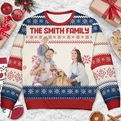 Custom Photo Couple Pet Lovers Family Parents Grandparents - Personalized Unisex Ugly Sweater