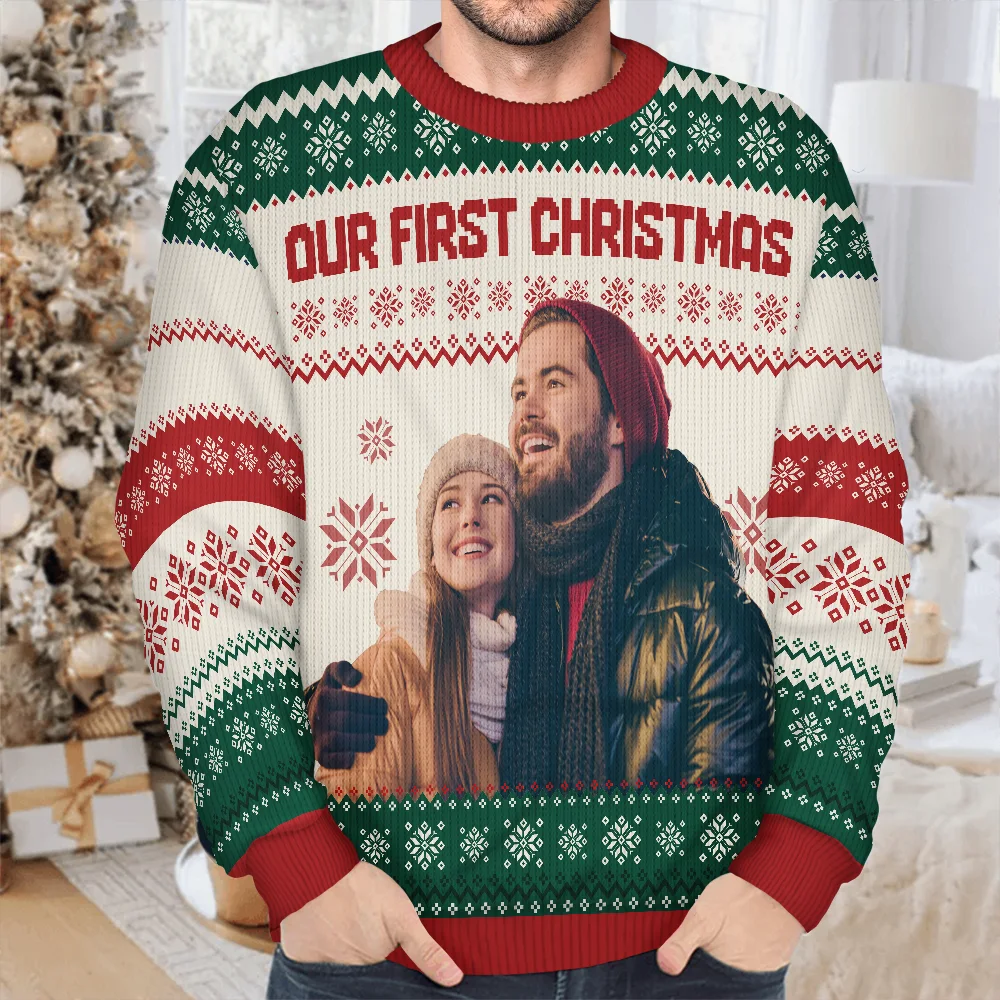 Custom Photo Couple Pet Lovers Family Parents Grandparents - Personalized Unisex Ugly Sweater