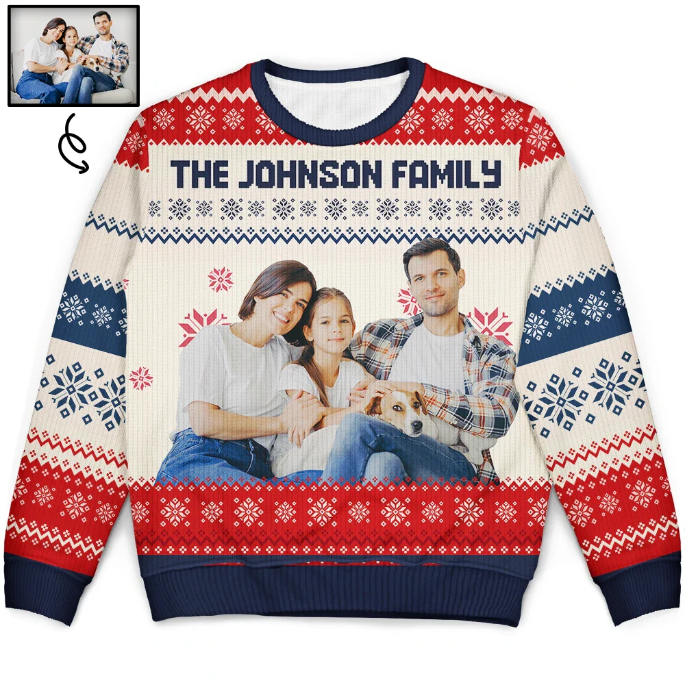 Custom Photo Couple Pet Lovers Family Parents Grandparents - Personalized Unisex Ugly Sweater