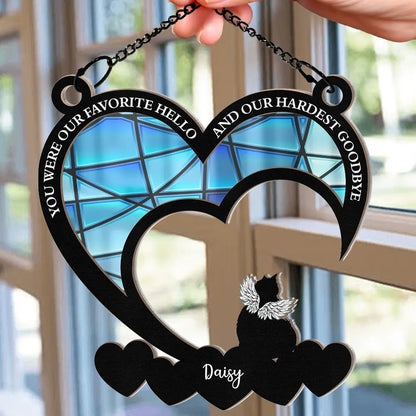 Pet Memorial My Hardest Goodbye Dog Cat - Personalized Window Hanging Suncatcher Ornament