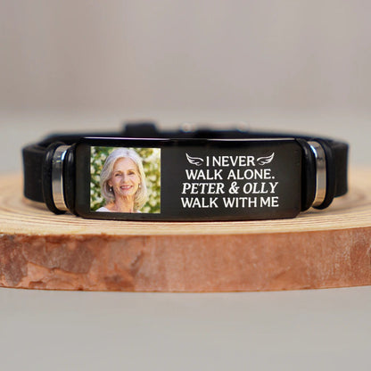 Custom Photo You Never Walk Alone Memorial - Personalized Engraved Bracelet