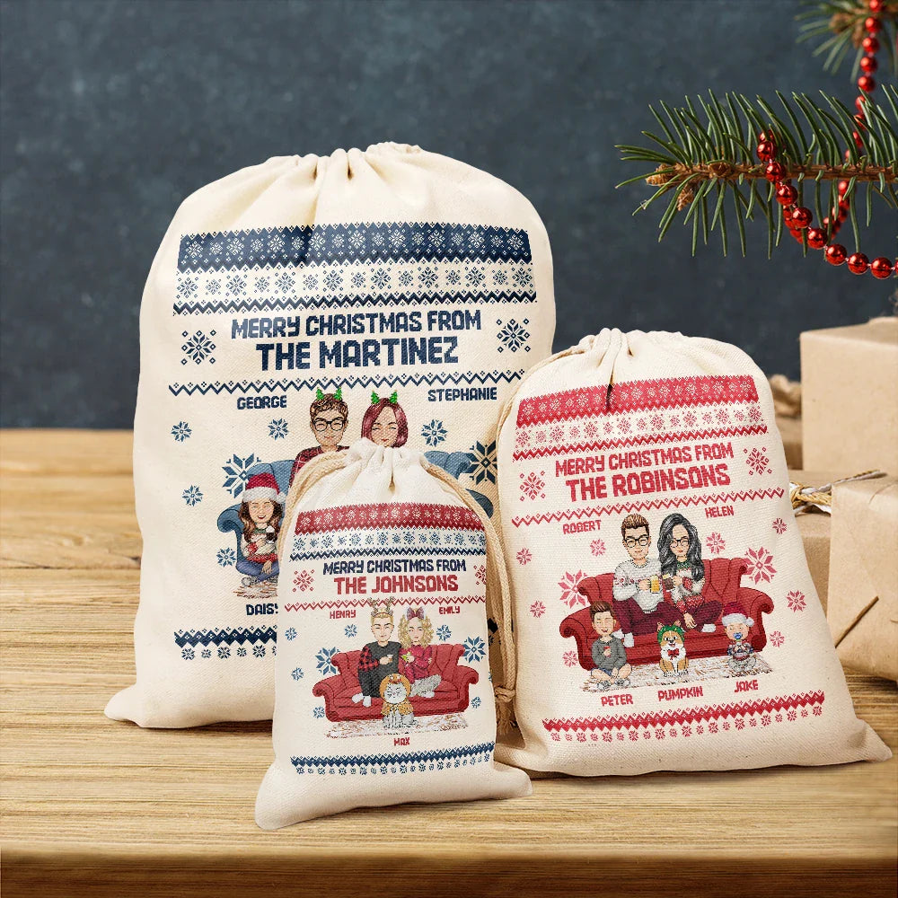 Cartoon Couple With Kids And Pets - Personalized Favor Bag