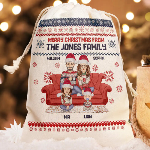 Cartoon Couple With Kids And Pets - Personalized Favor Bag