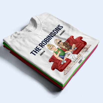 Cartoon Couple With Kids And Pets - Personalized T Shirt