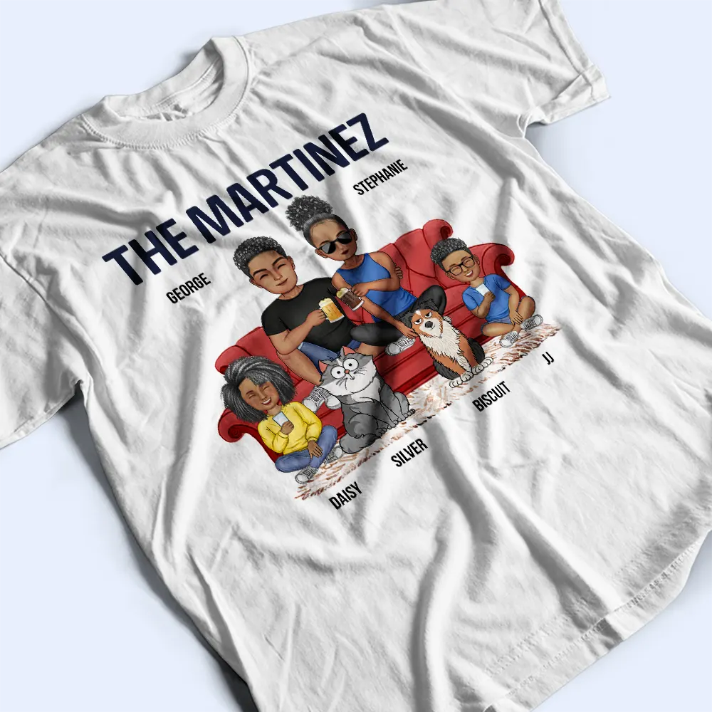 Cartoon Couple With Kids And Pets - Personalized T Shirt