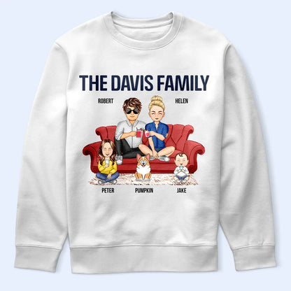 Cartoon Couple With Kids And Pets - Personalized T Shirt