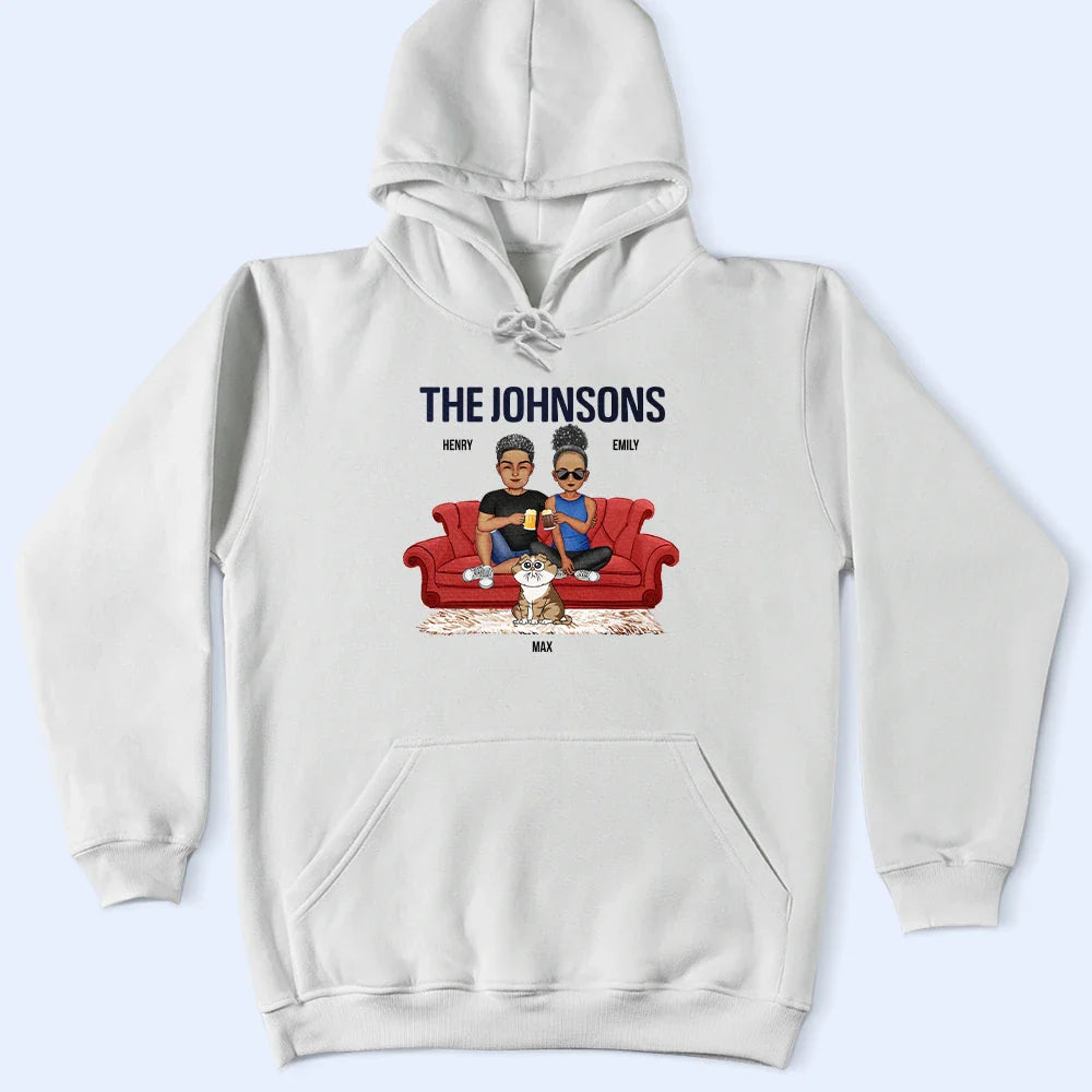 Cartoon Couple With Kids And Pets - Personalized T Shirt