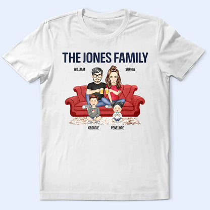 Cartoon Couple With Kids And Pets - Personalized T Shirt