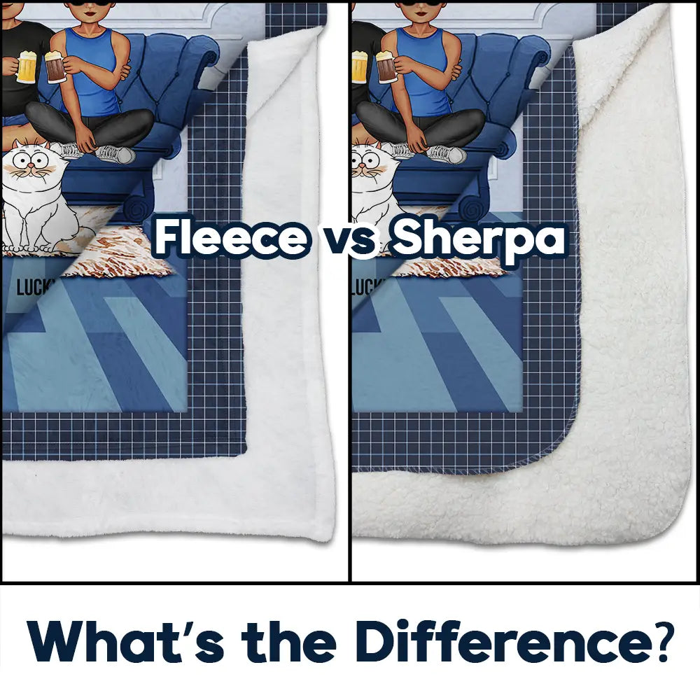 Cartoon Couple With Kids And Pets - Personalized Fleece Blanket, Sherpa Blanket