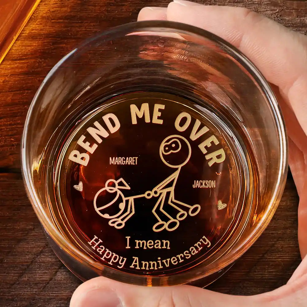 Couple Bend Me Over I Mean I Love You Husband Wife - Personalized Engraved Whiskey Glass