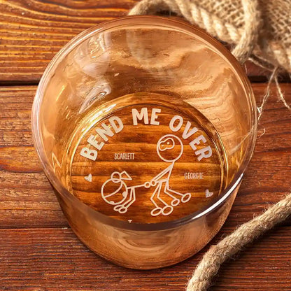 Couple Bend Me Over I Mean I Love You Husband Wife - Personalized Engraved Whiskey Glass