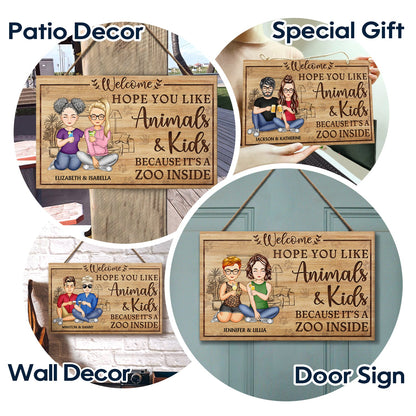 Hope You Like Animals And Kids - Anniversary, Birthday, Home Decor Gift For Spouse, Lover, Husband, Wife, Boyfriend, Girlfriend, Couple - Personalized Custom Wood Rectangle Sign