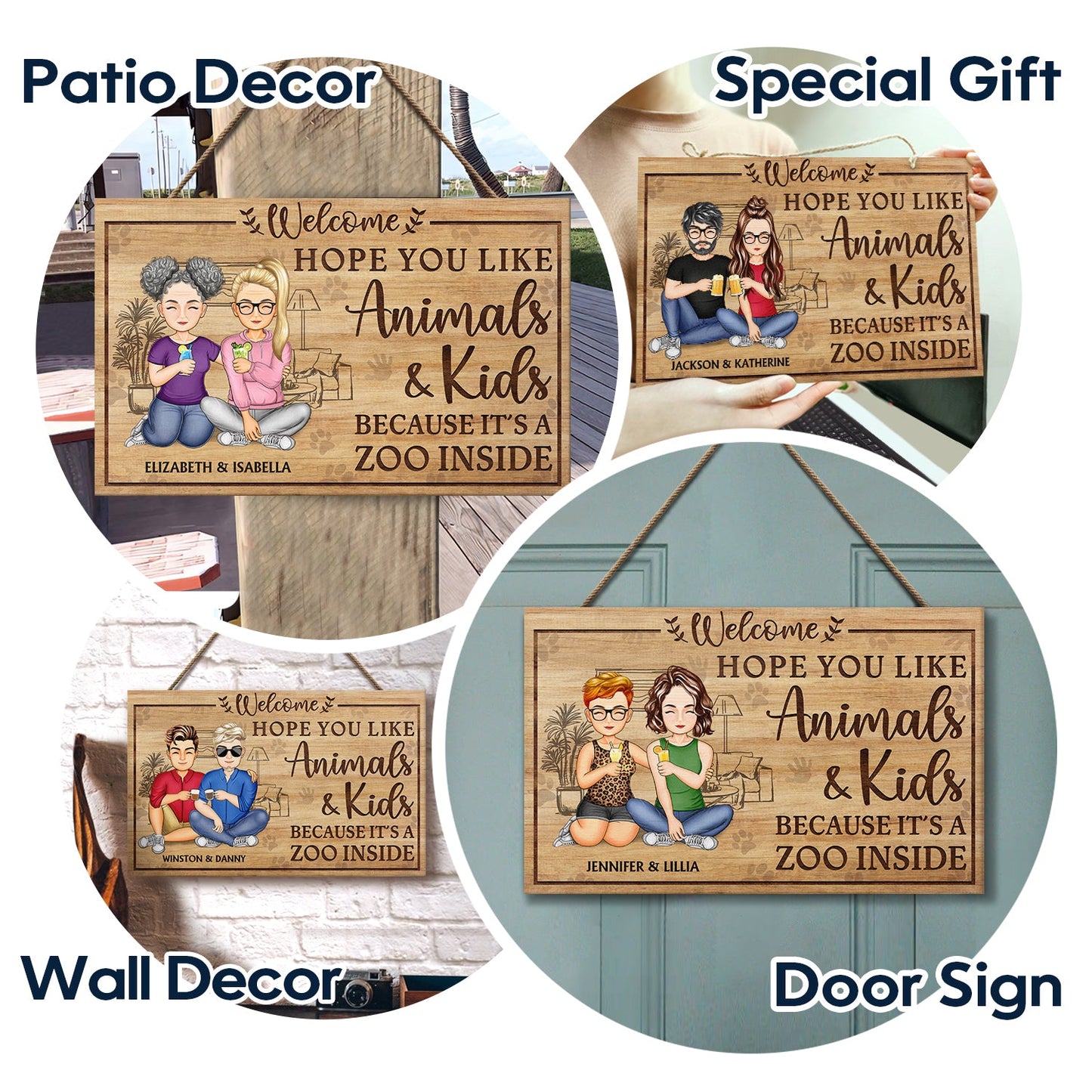 Hope You Like Animals And Kids - Anniversary, Birthday, Home Decor Gift For Spouse, Lover, Husband, Wife, Boyfriend, Girlfriend, Couple - Personalized Custom Wood Rectangle Sign