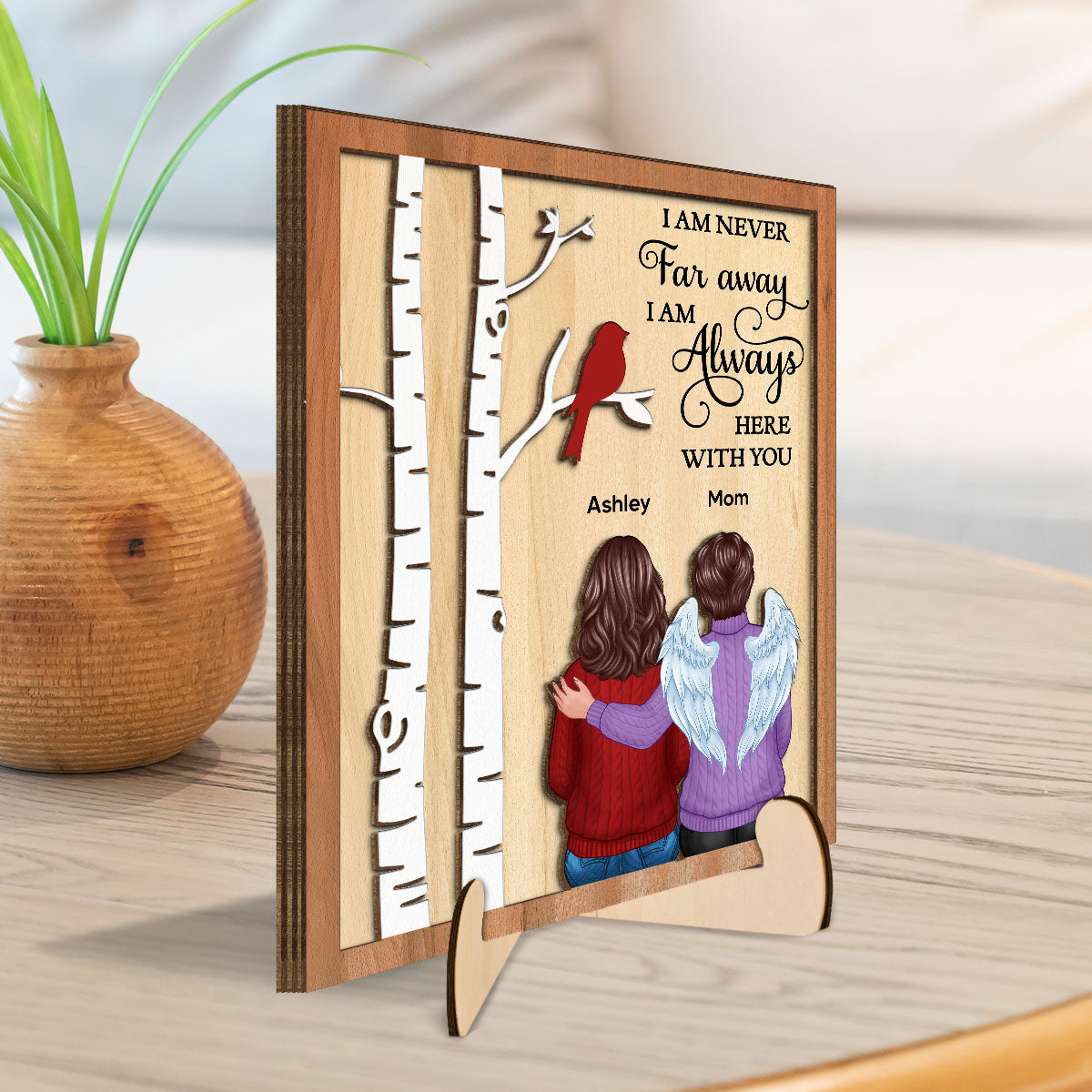I‘m Never Far Away Family Memorial Sympathy Gift Personalized 2-Layer Wooden Plaque