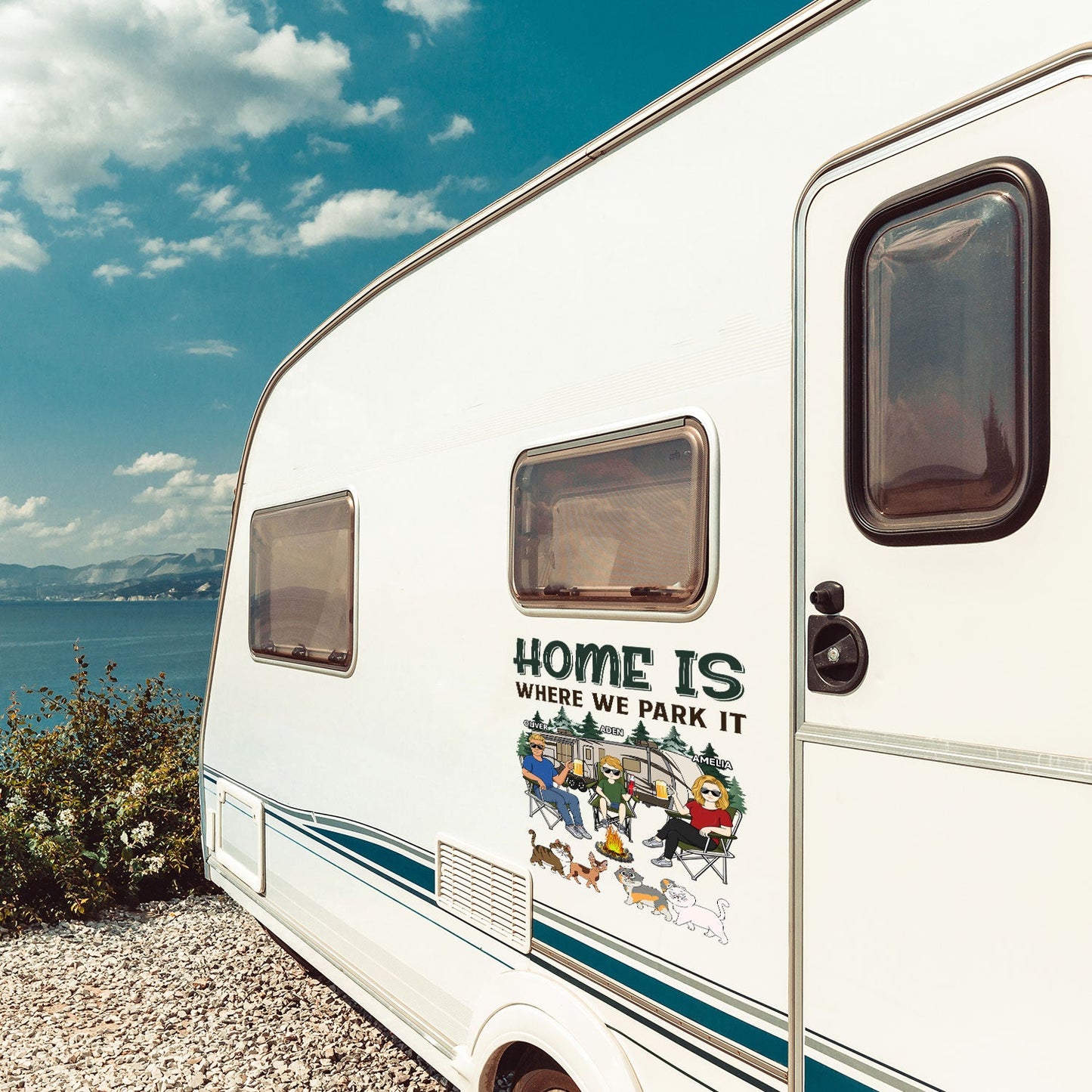 Home Is Where We Park It - Gift For Camping Lovers, Dog Lovers, Cat Lovers, Family - Personalized Camping Decal, Decor Decal