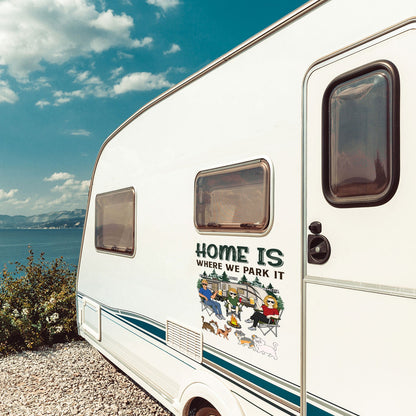 Home Is Where We Park It - Gift For Camping Lovers, Dog Lovers, Cat Lovers, Family - Personalized Camping Decal, Decor Decal