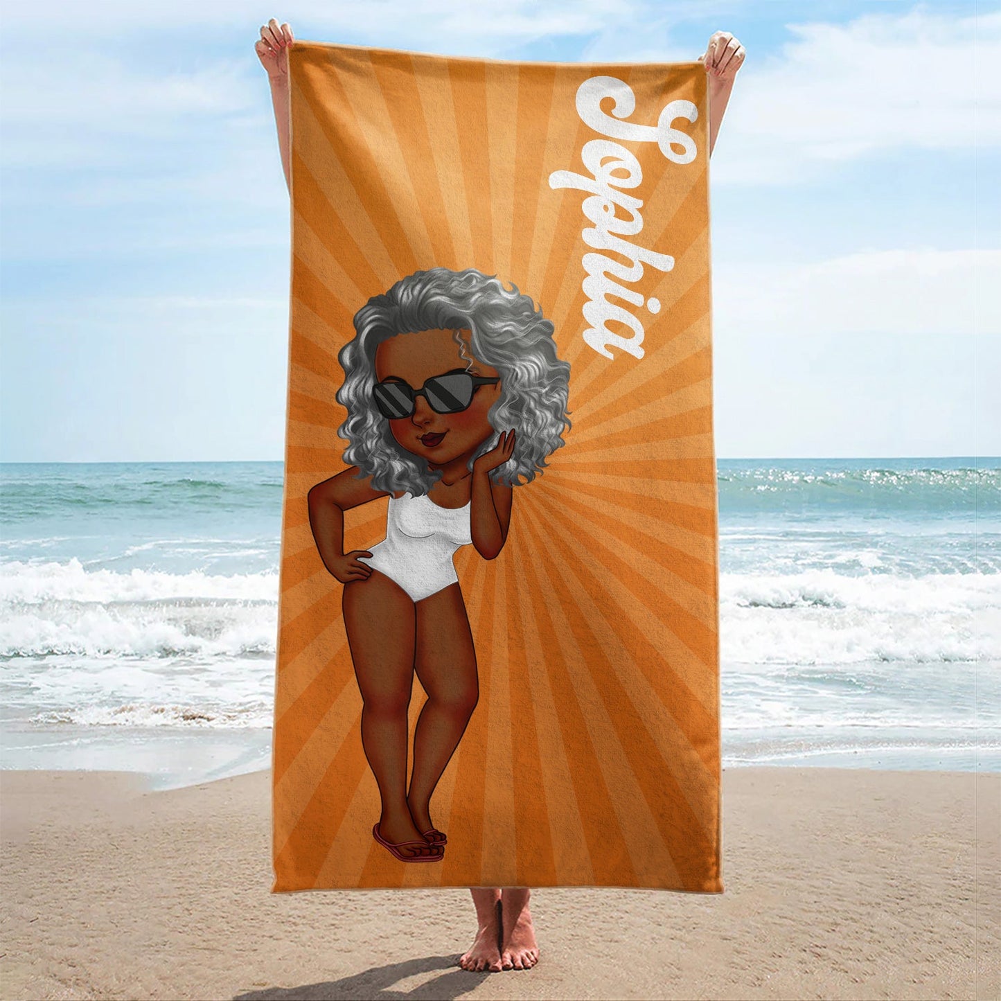 Cartoon Woman Traveling Beach Poolside Swimming Picnic - Birthday, Vacation Gift For Her, Besties, Family - Personalized Beach Towel