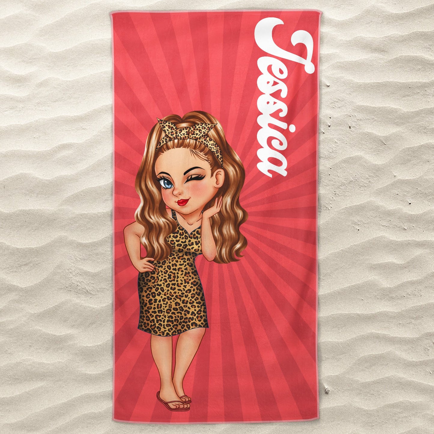 Cartoon Woman Traveling Beach Poolside Swimming Picnic - Birthday, Vacation Gift For Her, Besties, Family - Personalized Beach Towel