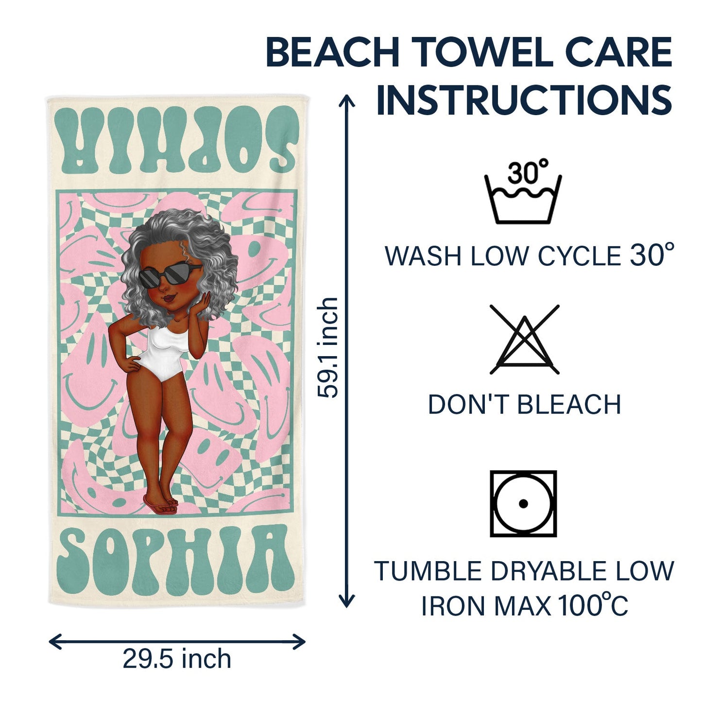 Cartoon Woman Retro Traveling Beach Poolside Swimming Picnic - Birthday, Vacation Gift For Her, Besties, Family - Personalized Beach Towel