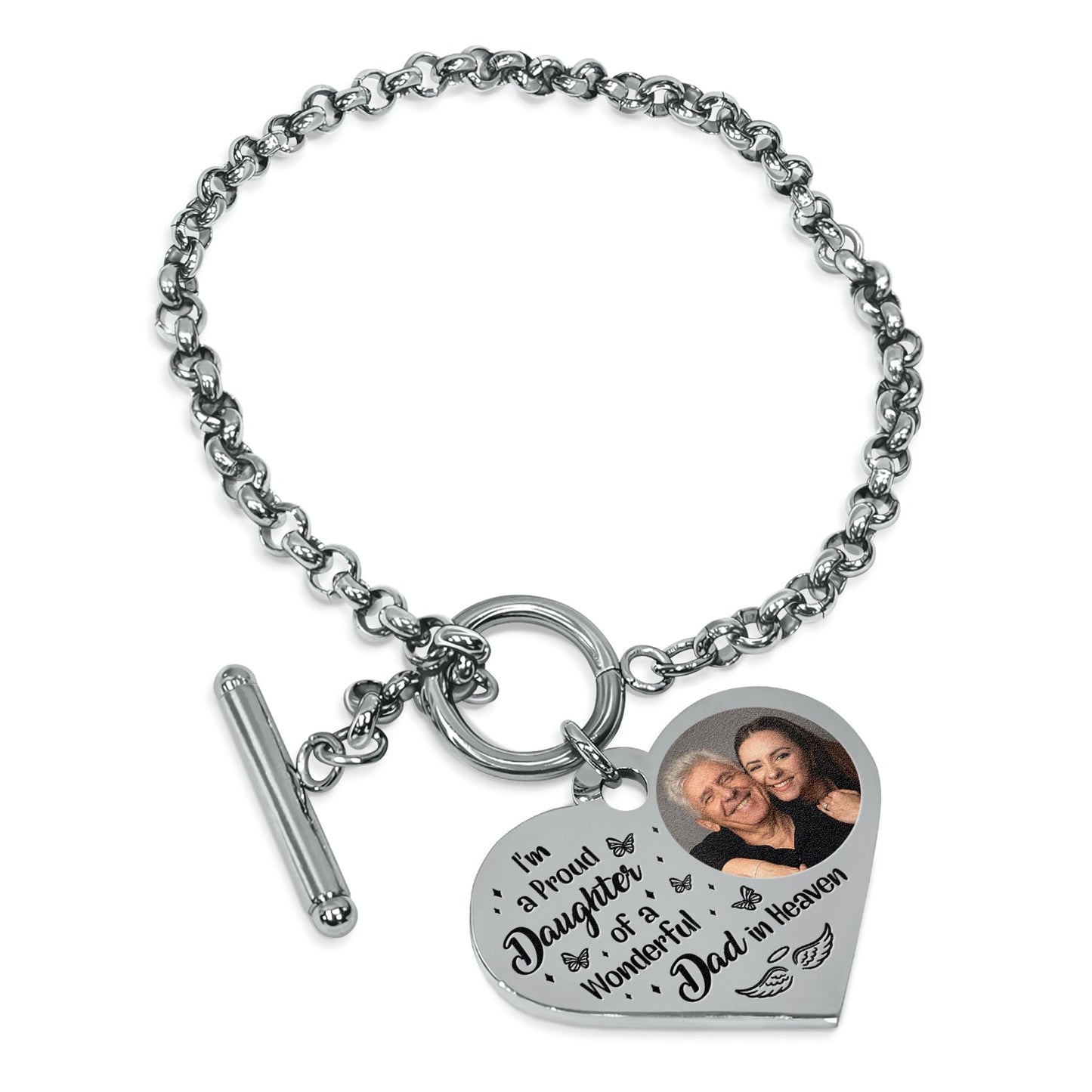 Custom Photo I'm A Proud Daughter - Memorial Gift For Women, Daughters, Mom, Dad - Personalized Heart Bracelet