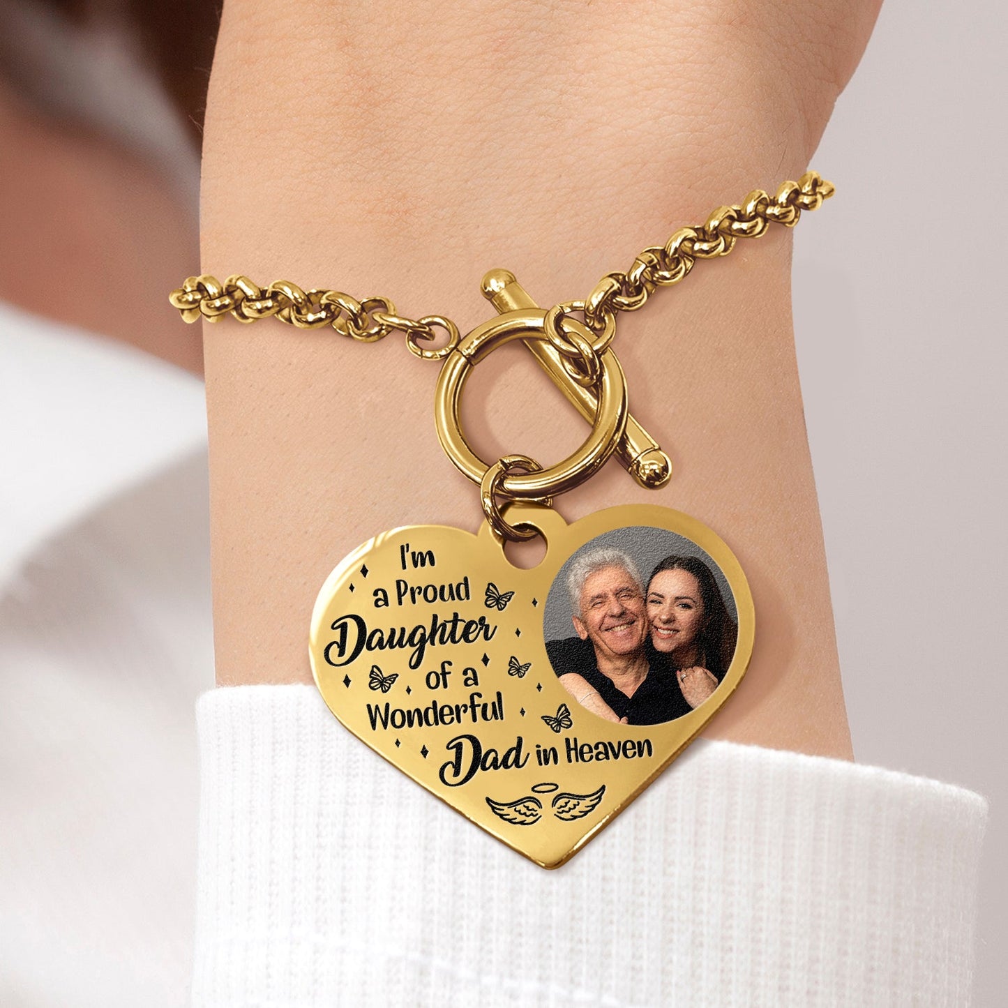 Custom Photo I'm A Proud Daughter - Memorial Gift For Women, Daughters, Mom, Dad - Personalized Heart Bracelet