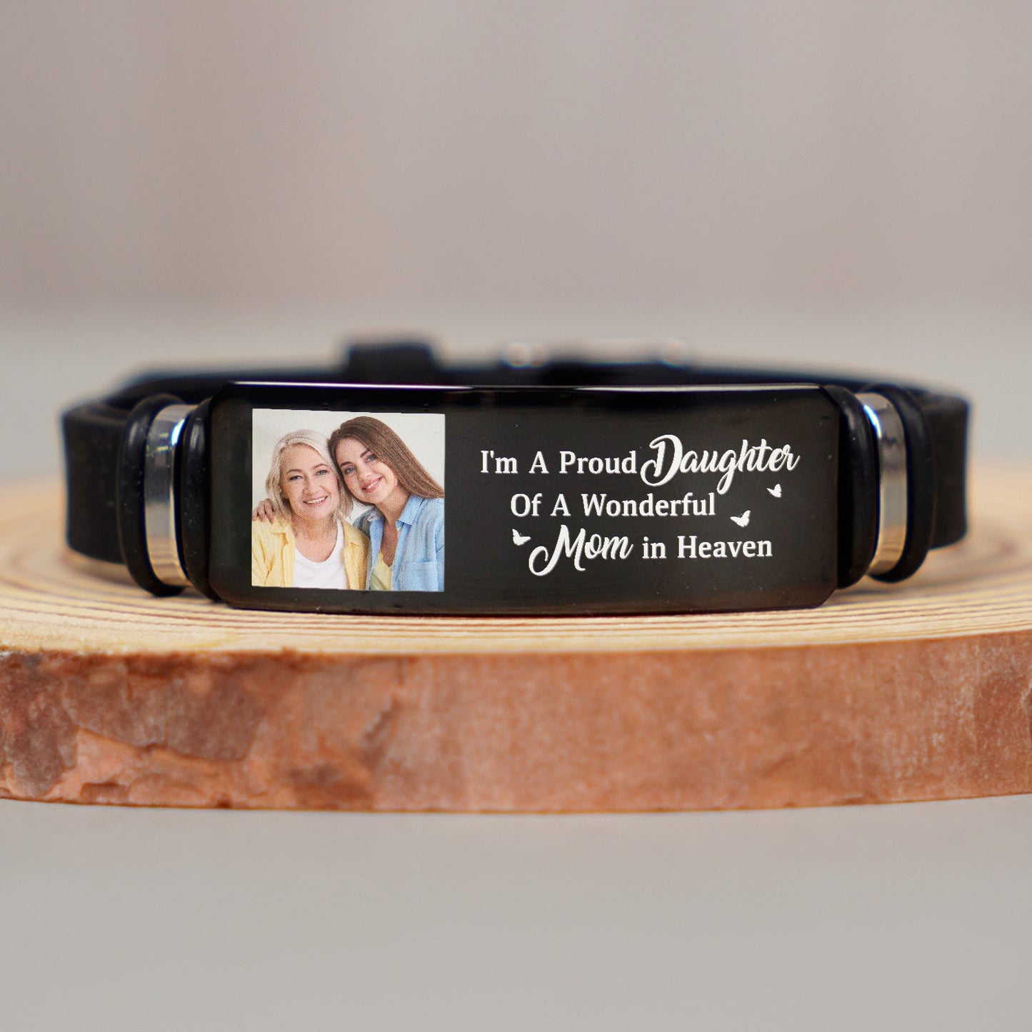 Custom Photo I'm A Proud Daughter - Memorial Gift For Women, Daughters, Mom, Dad - Personalized Engraved Bracelet