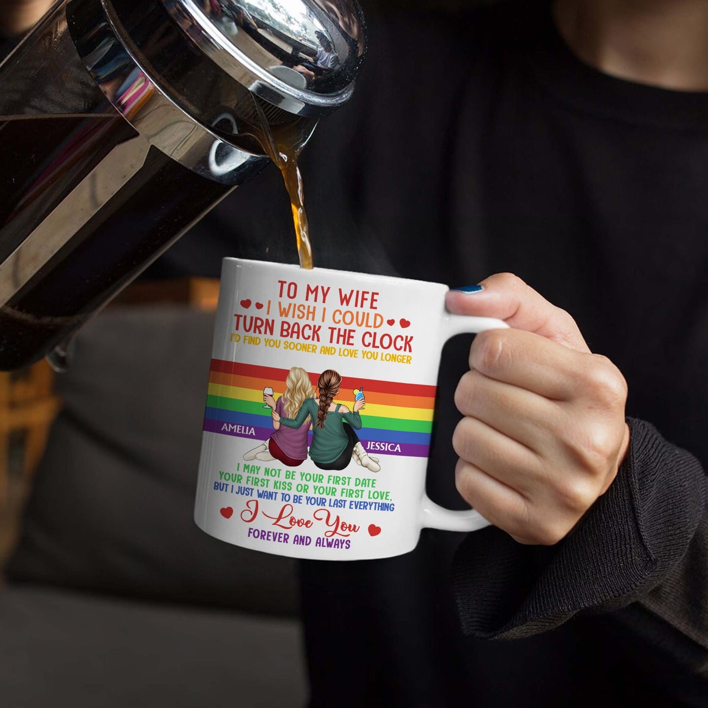 I Wish I Could Turn Back The Clock - Anniversary, Loving Gift For Pride Couples, Husband, Wife - Personalized White Edge-to-Edge Mug