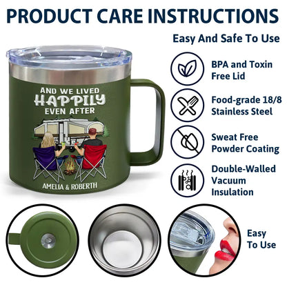 Let's Sit By The Campfire - Personalized 14oz Stainless Steel Tumbler With Handle