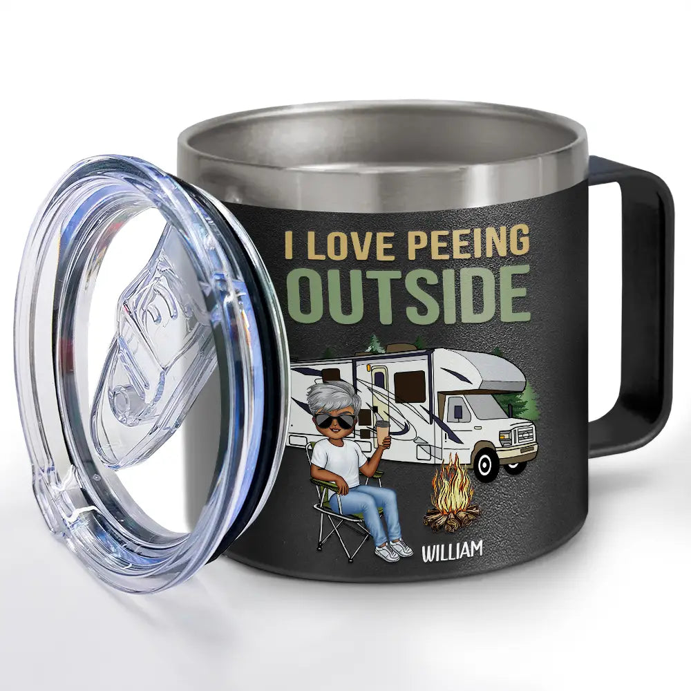 I Love Peeing Outside Camping - Personalized 14oz Stainless Steel Tumbler With Handle