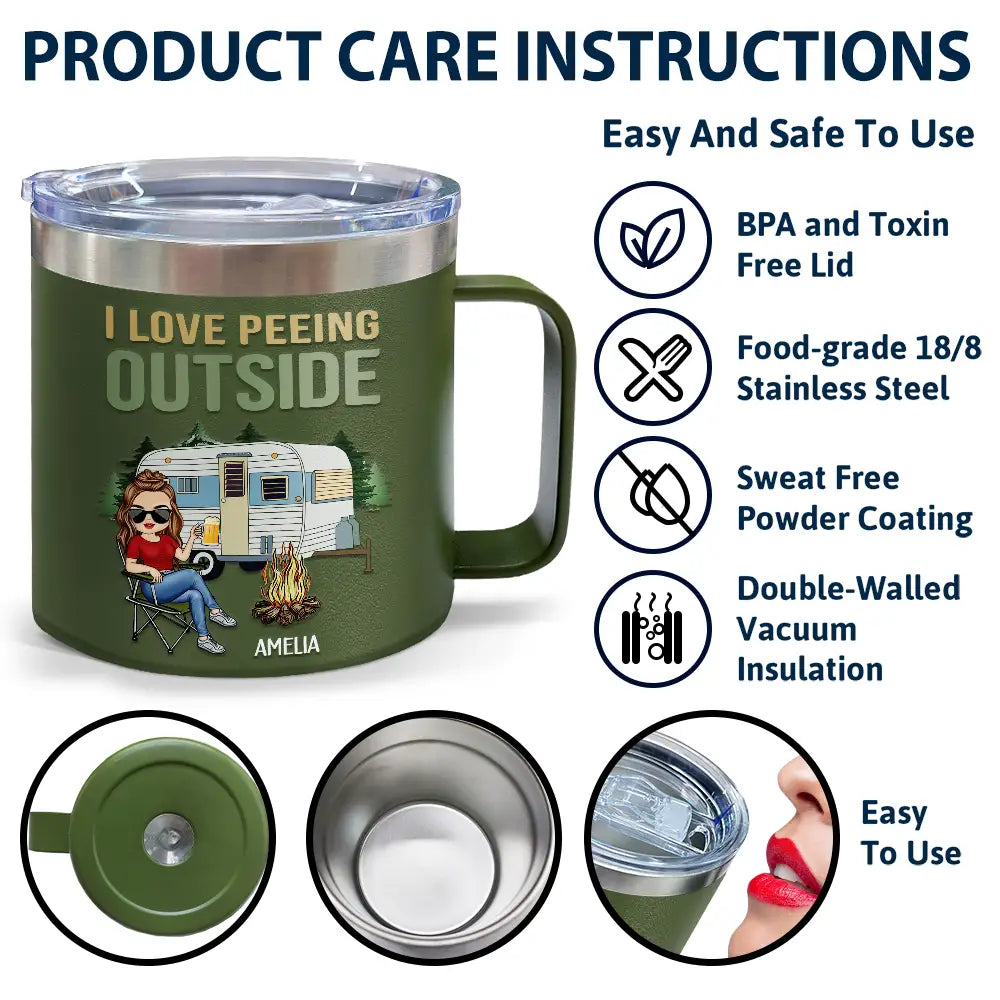 I Love Peeing Outside Camping - Personalized 14oz Stainless Steel Tumbler With Handle
