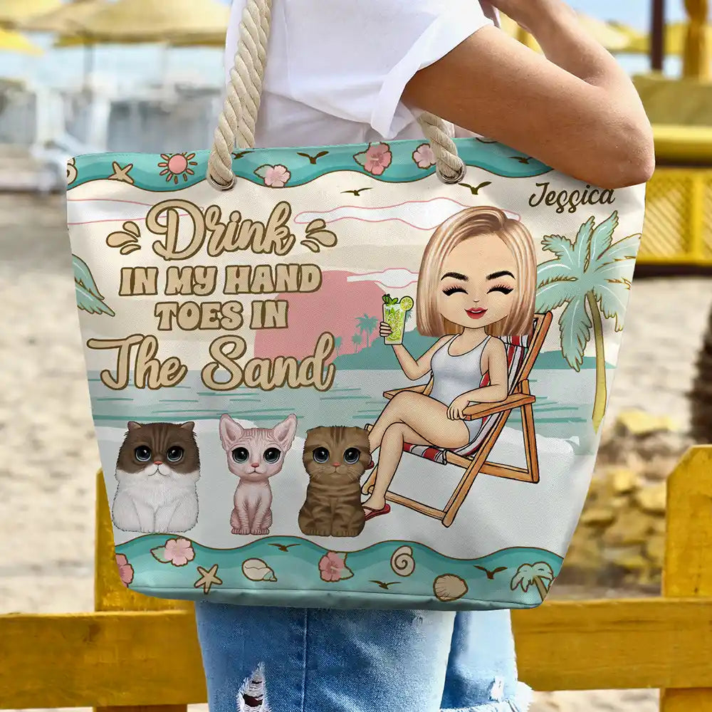 The Beach Is Calling And I Must Go Chibi Girl Dog Cat - Personalized Beach Bag