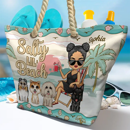 The Beach Is Calling And I Must Go Chibi Girl Dog Cat - Personalized Beach Bag