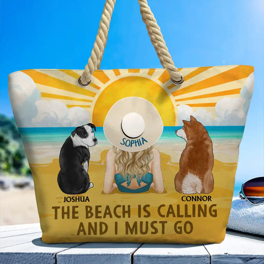 The Beach Is Calling And I Must Go Dog Cat - Personalized Beach Bag