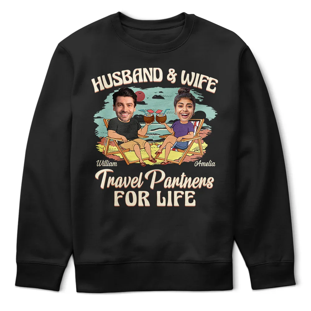 Custom Photo Husband And Wife Travel Partners For Life Vacation - Personalized T Shirt