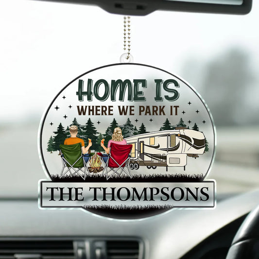 Home Is Where We Park It Back Couple - Personalized Acrylic Car Hanger