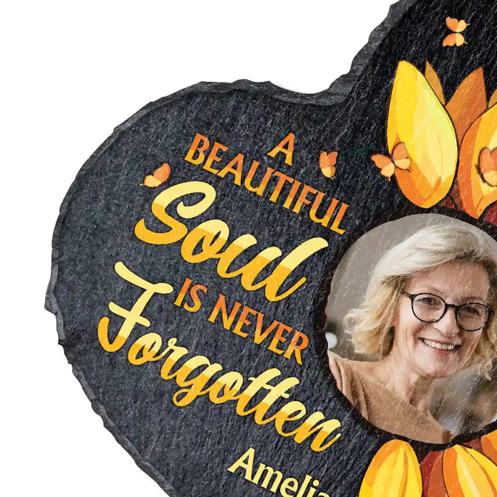 Custom Photo A Beautiful Soul Is Never Forgotten - Personalized Heart Memorial Garden Stone