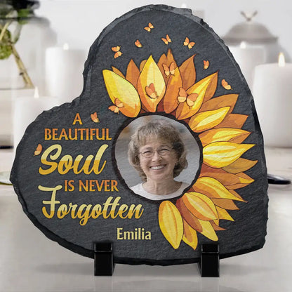 Custom Photo A Beautiful Soul Is Never Forgotten - Personalized Heart Memorial Garden Stone