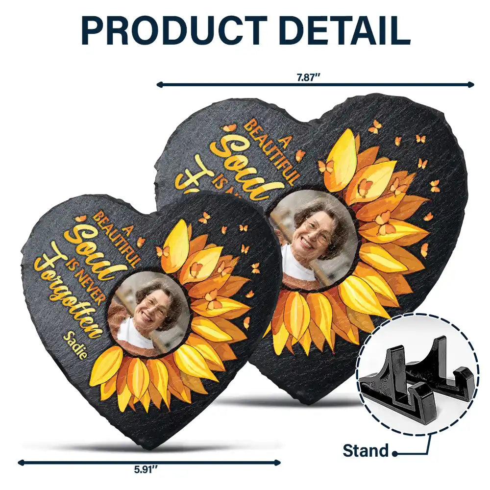 Custom Photo A Beautiful Soul Is Never Forgotten - Personalized Heart Memorial Garden Stone