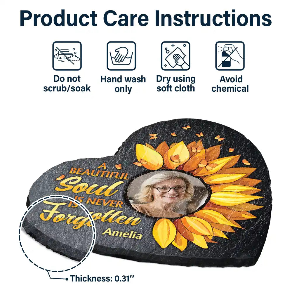 Custom Photo A Beautiful Soul Is Never Forgotten - Personalized Heart Memorial Garden Stone