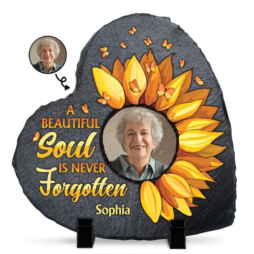 Custom Photo A Beautiful Soul Is Never Forgotten - Personalized Heart Memorial Garden Stone