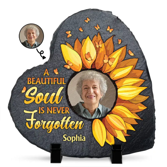 Custom Photo A Beautiful Soul Is Never Forgotten - Personalized Heart Memorial Garden Stone