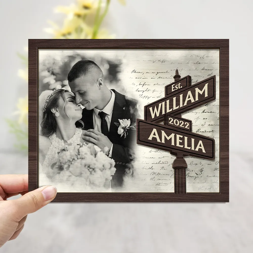 Custom Photo First Anniversary Gift For Couples Family - Personalized 2-Layered Wooden Plaque With Stand